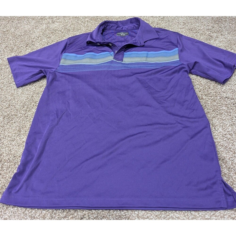 Grand Slam X Men's Short Sleeve Performance Polo Size Medium Purple Striped EUC